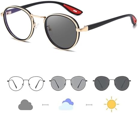 LJCZKA Photochromic Blue Light Blocking Glasses for Women Men Round Glasses Circle Frame Computer Anti Glare Eyeglasses