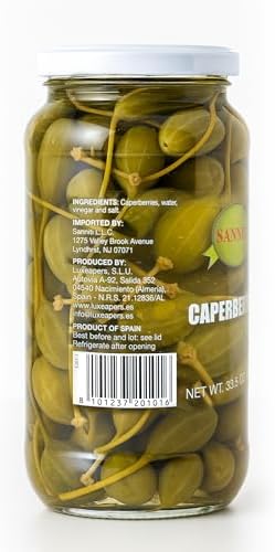 Sanniti Spanish Caperberries (Caper Berries) in Vinegar and Salt Brine - 33.5 oz