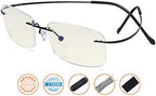 CessBlu Titanium Computer Glasses Reading Eyeglasses Frameless Readers Blue Light Filter