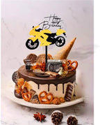 Acrylic Motorcycle Cake Topper Scooter Happy Birthday Cake Decorations for Men and Boys Motorcycle Racing Themed Party Supplies (Gold and Black)