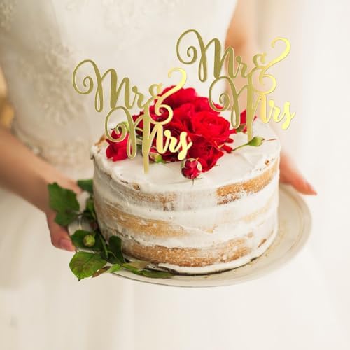 Totelux 2pcs Mr and Mrs Cake Toppers Acrylic Wedding Cake Toppers Gold Cake Pick for Bride Shower Anniversary Celebration Engagement Birthday Party Decorations Supplies