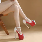 Vujkliy 16CM/6.29IN Thick-Soled Open-Toe Fish Mouth Sexy Super High-Heeled Sandals for Female Model Catwalk Color-Blocked High Heels