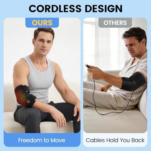 Elbow Heating Pad, Heating Pad for Elbow Pain Relief, Cordless Heated Elbow Brace for Tendonitis, 3000mAh Rechargeable Arm Wrap with 3 Heat Modes & 30 Mins Auto-Off, Black