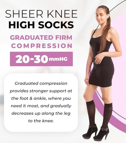 GABRIALLA, Made in Italy Sheer Compression Socks for Women 20-30 mmHg Knee High, Medical Compression Stockings for Circulation, Travel, Varicose Veins, Swelling & Pregnancy, Closed Toe