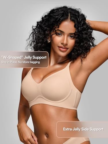 Jelly Bras for Women - S-2XL Seamless Wireless Padded Bralette with Support, Comfy Everyday T-Shirt Bra No Underwire