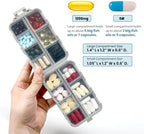 3 Pack, 14 GRIDS Travel Pill Organizer Box with Labels - Travel Medicine Case Kit - Pocket Daily Pharmacy Container - Travel Medication Holder Dispenser for Fish Oil Vitamin Supplement Storage