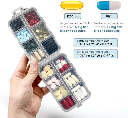 3 Pack, 14 GRIDS Travel Pill Organizer Box with Labels - Travel Medicine Case Kit - Pocket Daily Pharmacy Container - Travel Medication Holder Dispenser for Fish Oil Vitamin Supplement Storage