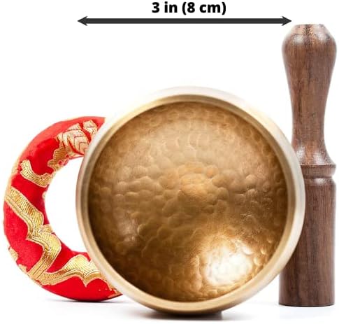 Premium Tibetan Singing Bowl Set - Authentic Handcrafted Mindfulness Meditation Holistic Sound 7 Chakra Healing Gift by Himalayan Bazaar (3 Inch, Gold)