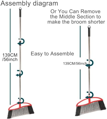 3-Pack Indoor Outdoor Broom Set with Soft & Stiff Bristles, Heavy Duty Sweeping Angle Broom for Corners, Long Handle for Garage, Warehouse, Concrete & Tile Floors