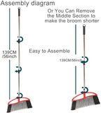 3-Pack Indoor Outdoor Broom Set with Soft & Stiff Bristles, Heavy Duty Sweeping Angle Broom for Corners, Long Handle for Garage, Warehouse, Concrete & Tile Floors