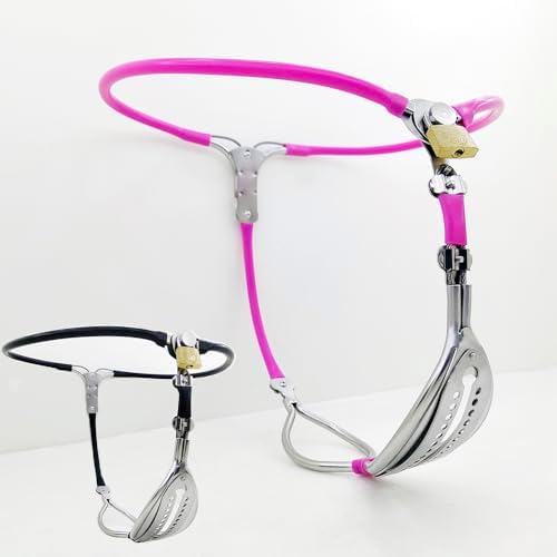 Female Stainless Steel Adjustable Chastity Belt Invisible Panties Device Lockable Underwear Bondage Briefs Bondage Devices BDSM Adult Sex Toys (Pink, 60-90cm)