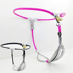 Female Stainless Steel Adjustable Chastity Belt Invisible Panties Device Lockable Underwear Bondage Briefs Bondage Devices BDSM Adult Sex Toys (Pink, 60-90cm)