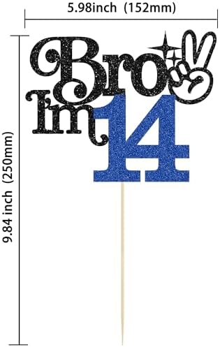 Gyufise 1Pc Brother I'm 14 Cake Topper Glitter Happy 14th Birthday Cake Pick Bro I'm 14 Cake Decoration It's My 14th Birthday Decorations for Boy Cheers to 14 Years Old Party Supplies Blue Black