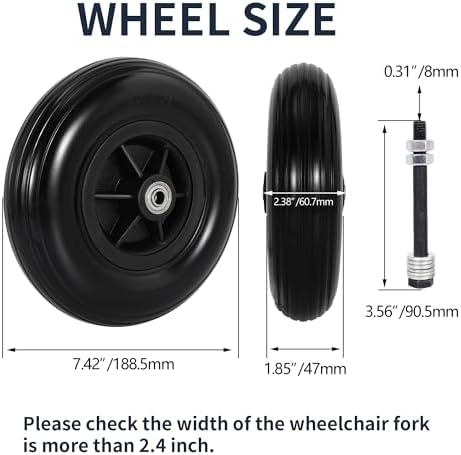 8 Inch Wheelchair Wheel,SOGIME 200X50(8X2) Solid Rubber Caster Wheels 8mm Bearing Hole for Power Wheel Chair Walker,1 Pair Black