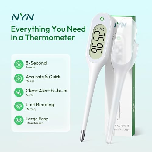 8 Second Thermometer for Adults & Kids, Accurate & Safe Baby Thermometer with Fever Alarm and Memory Recall, Oral, Rectal or Underarm Use