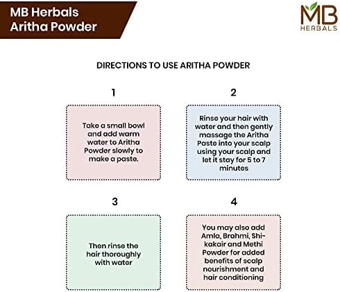 MB Herbals Aritha Powder 8 oz | 227G | 100% Pure & Organically Grown (Wild-crafted) Soap Nut Powder | Natural Hair Shampoo & Conditioner | Sapindus mukorossi