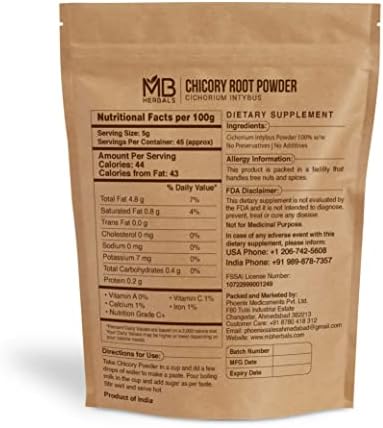 MB Herbals Instant Chicory Root Powder 227 Gram (0.5 lb / 8 oz) | Roasted & Granulated | Gluten Free | Instantly Dissolves in Hot Water and Milk
