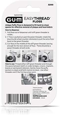 GUM EasyThread Threader Floss - Expanding Dental Floss for Braces, Bridges, and Implants - Built in Rigid Floss Threaders (50 Uses)