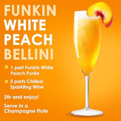 Funkin Fruit Puree | Real Fruit, Simple Ingredient, Natural Mixer for Cocktails, Drinks, Smoothies | Vegan, Non-GMO, Gluten-Free (2.2 lbs) (White Peach)
