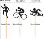 24 PCS Black Glitter Triathlon Cupcake Toppers Swimming Running Cycling Picks for Sports Theme Party Birthday Wedding Baby Shower Anniversary Party Cake Dessert Decorations Supplies