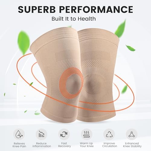 Knee Compression Sleeves, 1 Pair, Can Be Worn Under Pants, 20-30mmHg Strong Support Knee Brace for Unisex, Knee Support for Meniscus Tear, Arthritis, Pain Relief, Injury Recovery, Daily Wear,Beige XXL