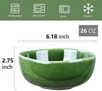 vicrays Ceramic Cereal Bowls Set - Porcelain 26 Ounce Soup Salad Bowls - Rice Dessert Cream Bowls Set - Chip Resistant Dishwasher Microwave Safe - Set of 6 (Green)
