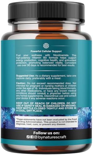 Vitamin B3 Niacinamide 500mg Capsules - Mitochondrial Energy and Potent Skin Supplement - Vitamin B3 Niacin Flush Free and Nicotinamide 500mg - Flush Free Niacin Supplement - 60 Count