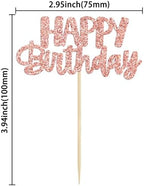 Gyufise 24Pcs Happy Birthday Cupcake Toppers Rose Gold Glitter Birthday Cake Picks for Celebrating Birthday Party Baby Shower Party Decorations Supplies