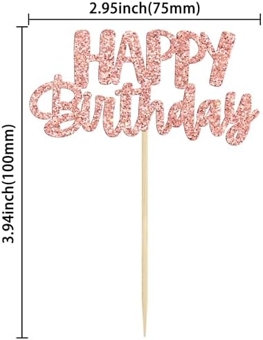 Gyufise 24Pcs Happy Birthday Cupcake Toppers Rose Gold Glitter Birthday Cake Picks for Celebrating Birthday Party Baby Shower Party Decorations Supplies