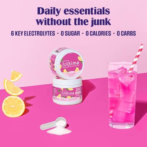 Ultima Replenisher Daily Electrolyte Powder Drink Mix – Sugar Free – Pink Lemonade, 30 Serving – Hydration Powder with 6 Key Electrolytes and Trace Minerals – Keto Friendly, Vegan, Non-GMO
