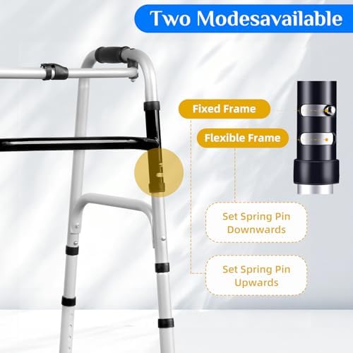 Folding Walker for Seniors - Lightweight Walker with Wheels, 8-Level Height Adjustable Elderly Walkers, Narrow Walkers for Elderly, Silver