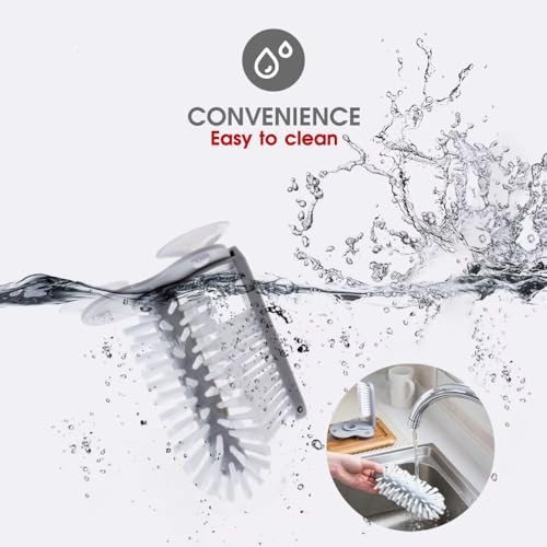 Bar Glass Washer Glass Cleaning Brush with Suction Base 360-Degree Triple Head Design Bottle and Cup Scrubber for Kitchen Sink (Light Gray)