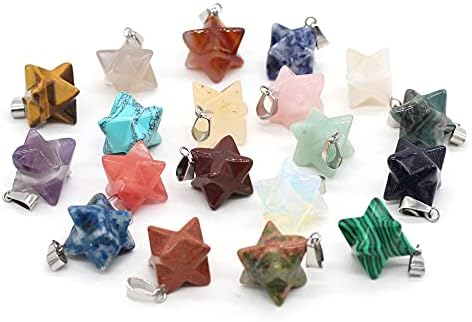 2Pcs Natural Stone Merkaba Pendant Malachite Opal Crystal for Making Necklace Earrings Jewelry Accessories-Amethyst