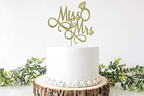 Miss To Mrs Cake Topper, Glitter Wedding Engagement Bridal Shower Bachelorette Party Decorations Supplies, Gold