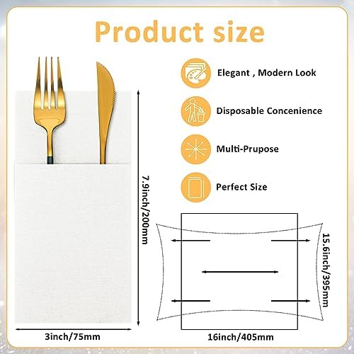 Cindeer 75 Pcs White Linen Dinner Feel Napkins with Built in Flatware Pocket Prefolded Paper Disposable Airlaid Guest Hand Towel for Silverware Wedding Reception Christmas Baby Shower