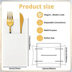 Cindeer 75 Pcs White Linen Dinner Feel Napkins with Built in Flatware Pocket Prefolded Paper Disposable Airlaid Guest Hand Towel for Silverware Wedding Reception Christmas Baby Shower