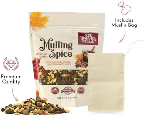 Olde Tradition Mulling Spices for Apple Cider, Mulled Wine Spices Kit, 4oz Traditional Mulled Spice Mix with Muslin Bag for Steeping Stovetop Simmer Pot Hot Toddy Tea Christmas Glühwein Holiday Drink