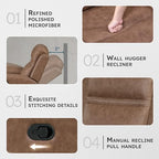 Lexicon 38" W Manual Recliner Chair - Polished Microfiber Reclining Chair, Wall Hugger, Tab Pull Reclining, Comfort Armrests, for Living Room/Theater Seating/Apartment, Easy Assembly, Brown