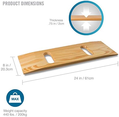 DMI Transfer Board Made of Heavy-Duty Wood for Patient, Senior and Handicap Move Assist and Slide Transfers, FSA and HSA Eligible, Holds up to 440 Pounds, 2 Cut out Handle, 24 x 8 x 1