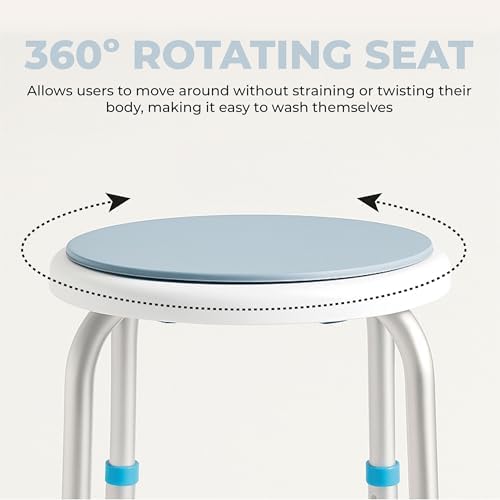 Aidapt Bath Stool with Rotating Seat.Non-Slip Ferrules,8 Numbered Height Settings,Shower Chair,Elderly,Disabled,Pregnancy,Post Surgery,Rust Free Aluminium,Lightweight,Easy Assembly No Tools Required