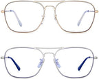 JM 2-Pack Aviator Reading Glasses Women Metal Frame Blue Light Blocking Computer Readers