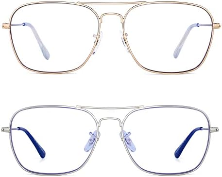 JM 2-Pack Aviator Reading Glasses Women Metal Frame Blue Light Blocking Computer Readers
