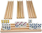 Wooden Domino Racks Set of 4 Natural Domino Trays Holders Organizer for Mexican Train Chickenfoot and Other Domino Games - Dominoes NOT Included