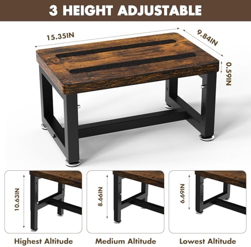 Step Stool, NomNest Height-Adjustable Wooden Step Ladder Metal Foot Stool Small Kitchen Stool Helper for Toddler Adults, Ladder Chair for Home Bedside Bathroom Sink Potty-Black