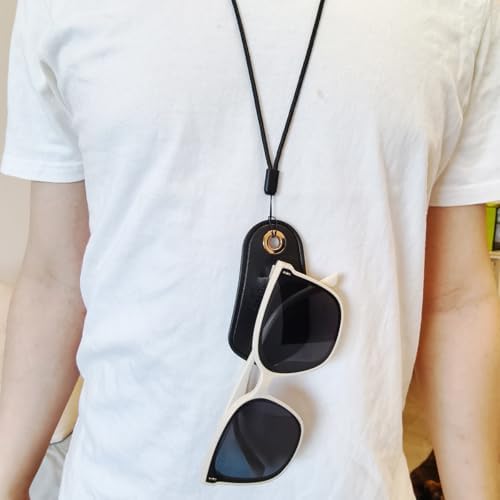 2 Pack Leather Glasses Holder Necklace with Snug Fit Slots. Eyewear Lanyard for Sunglasses & Reading Glasses, Sunglasses Case Secure Cutout Design Stylish Hands-Free Glasses Strap