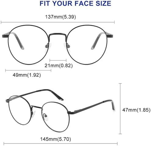 Classic Round Reading Glasses Women Men Metal Blue Light Blocking Readers Spring Hinge Unbreakable Lightweight