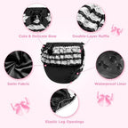 Littleforbig Washable Reusable Waterproof Ruffled Lace Bow Pretty in Black Satin Over Adult Diaper Cover XL