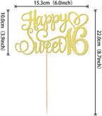 1 PCS Happy Sweet 16 Cake Topper Glitter 16th Birthday Cake Pick Cheers to 16 Years Cake Decoration for Happy 16th Birthday Anniversary Party Decorations Supplies Gold