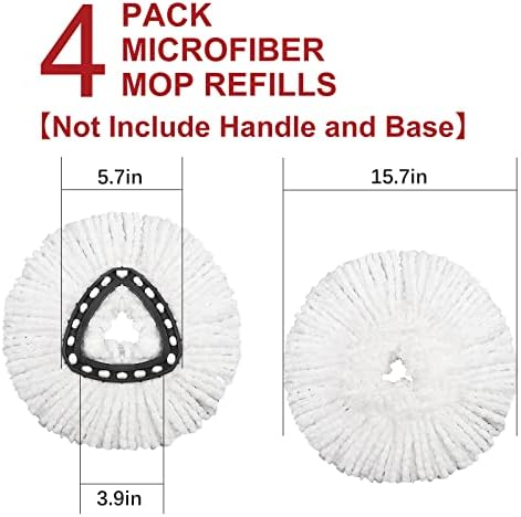4 Pack Mop Replacement Heads Compatible with O Ceda Mop Replace Head EasyWrin Spin Mop Heads Replacements, Microfiber Mop Refills, Easy Cleaning Mop Head Replacement - 4 Pack White(1-Tank System)