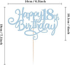 Happy 18th Birthday Cake Topper - Light Blue Glitter 18th Birthday Cake Decoration, Cheers to 18 Years Cake Pick 18th Birthday Anniversary Party Supplies, Photo Booth Props